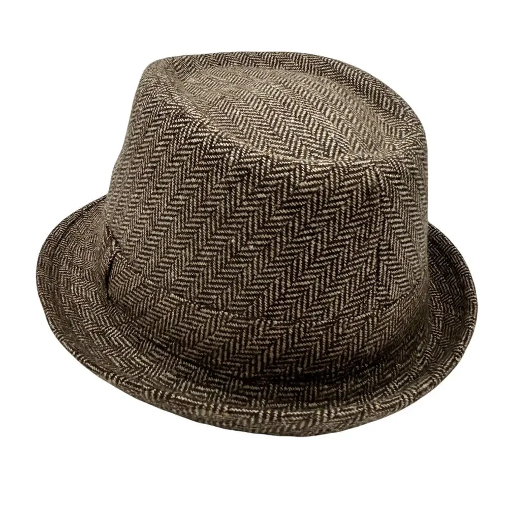 Isaac Shalom Vintage 90s Herringbone Fedora Hat Unisex One Size 23